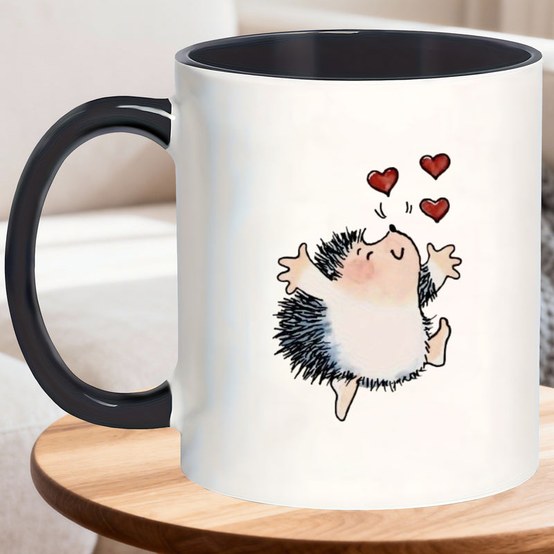 Tailorly Black Accent 11 oz Mug - cute hedgehog illustration