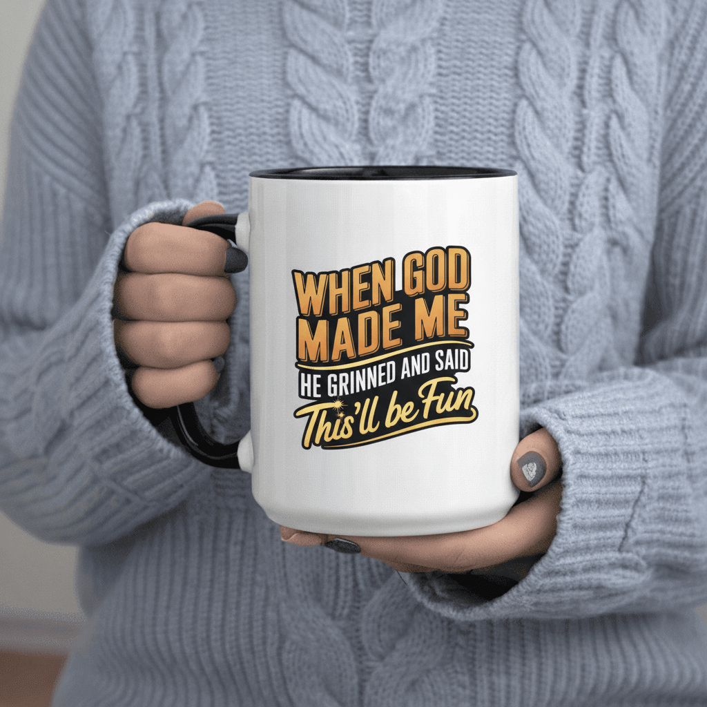 Tailorly Black Accent 11 oz Mug - When God He Grinned And This ll 11oz Printed Ceramic Mug Ceramic Mugs Handmade Printed Coffee Cup 11oz Ceramic