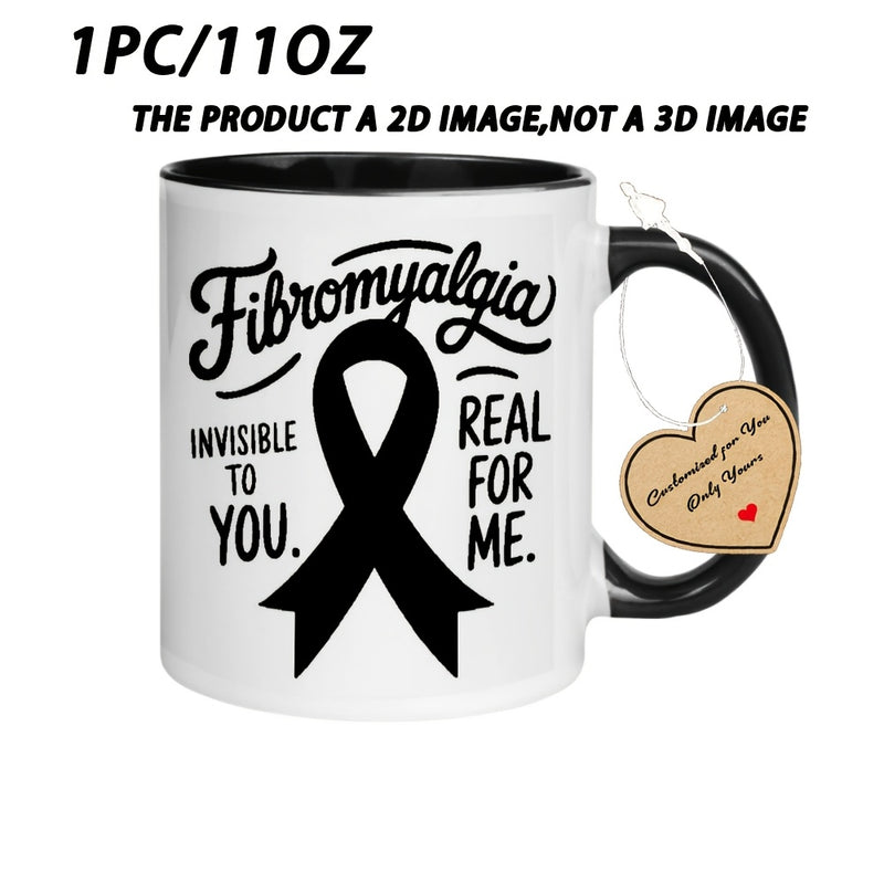 Tailorly Black Accent 11 oz Mug - myalgia Awareness Ribbon
