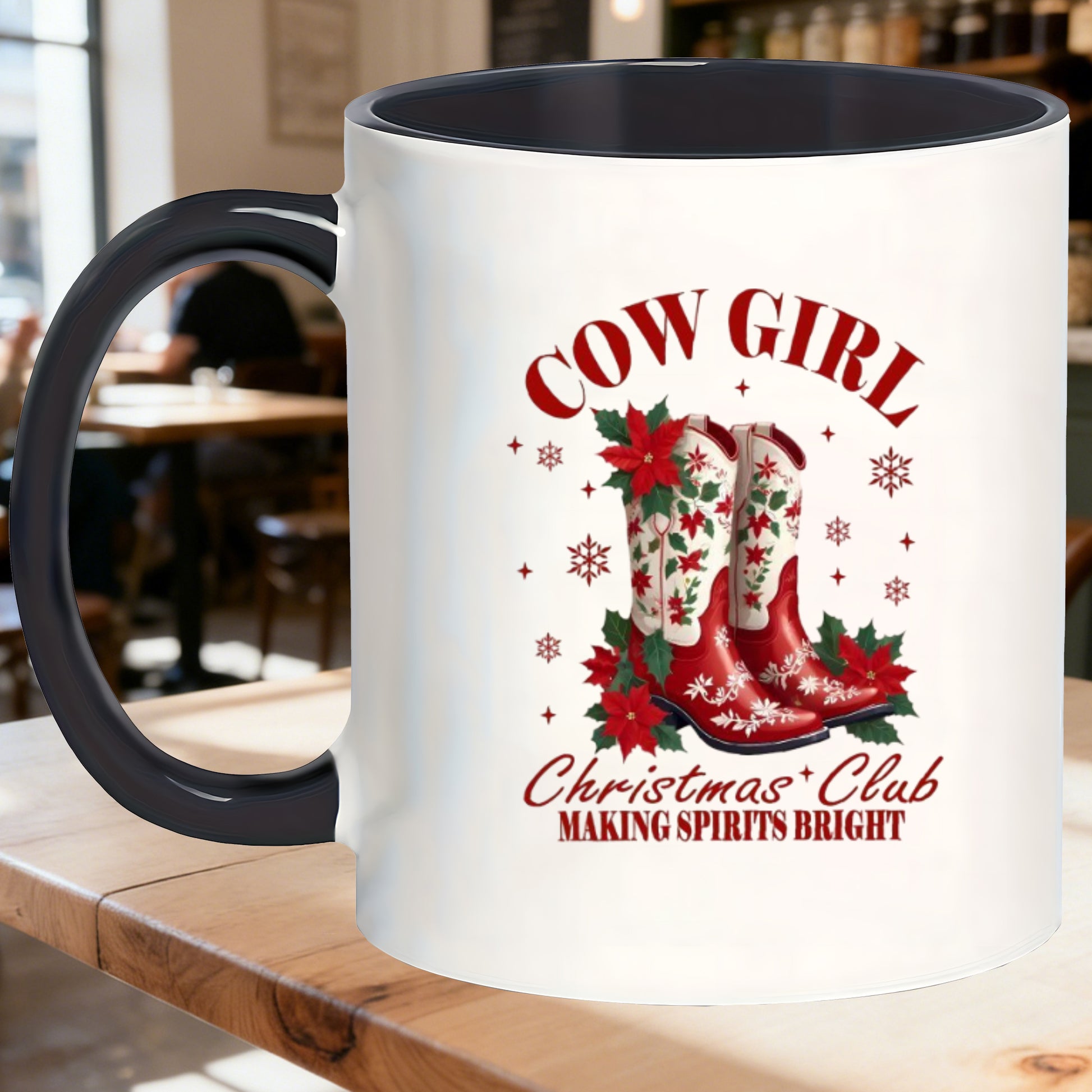 Tailorly Black Accent 11 oz Mug - cowgirl christmas theme
