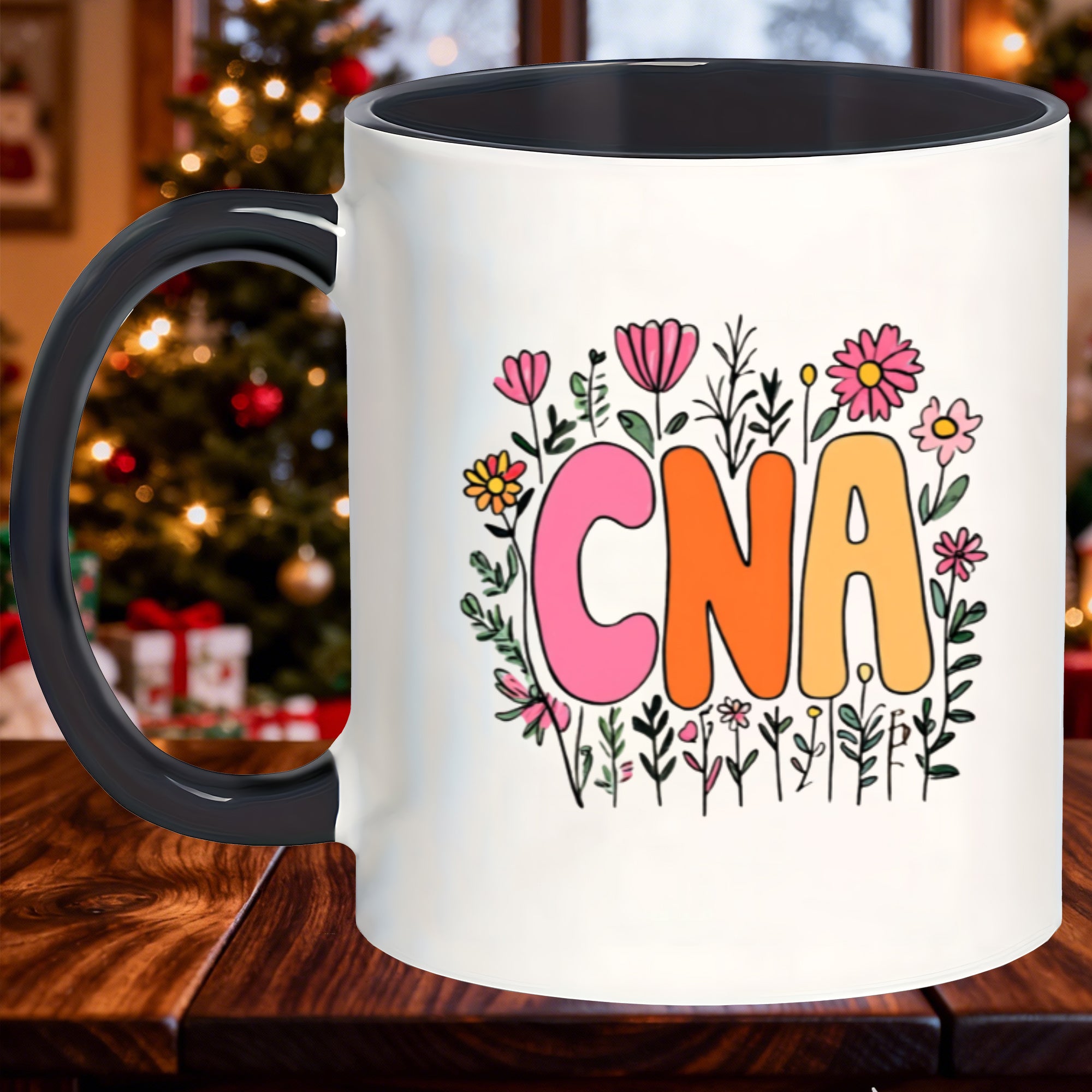 Tailorly Black Accent 11 oz Mug - floral