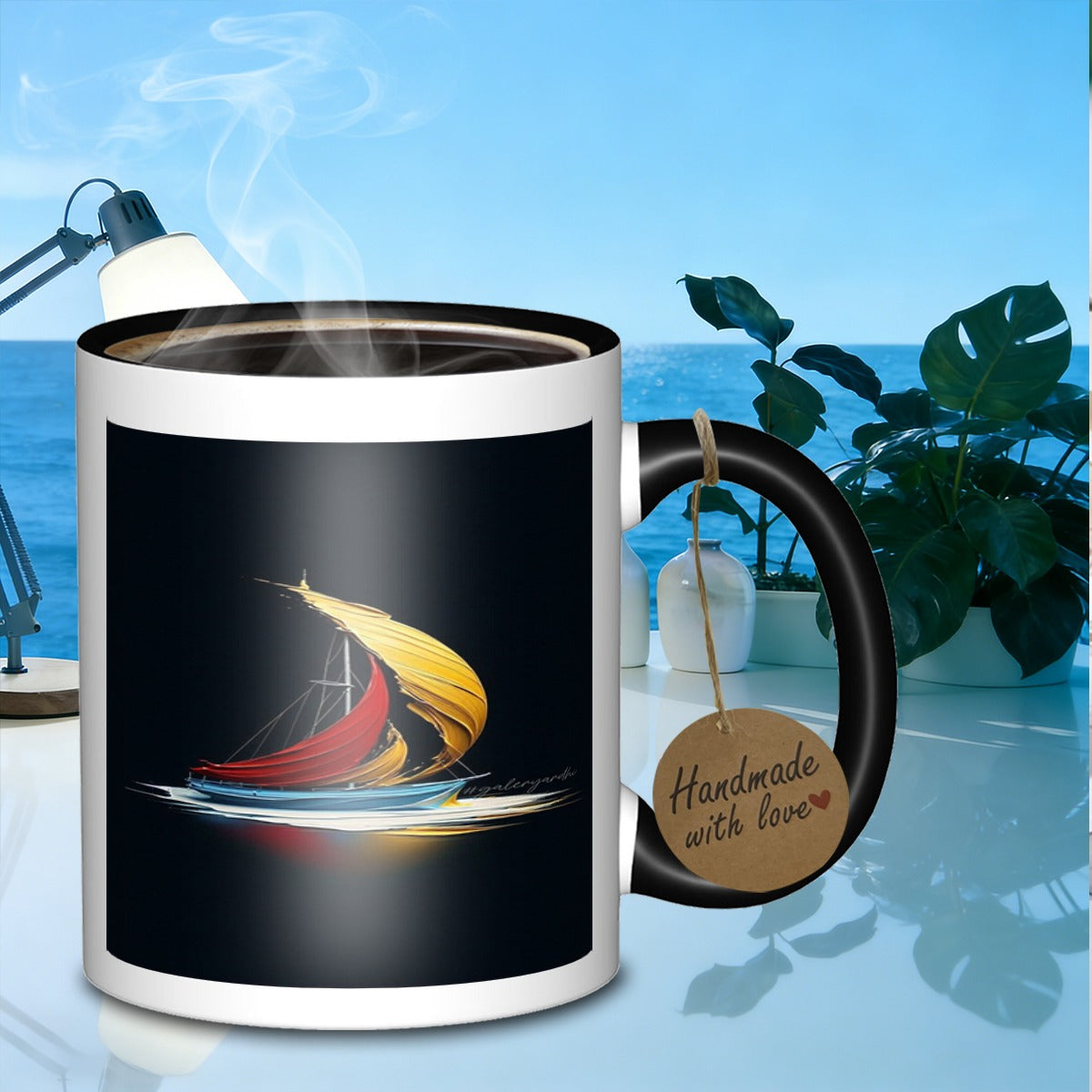 Tailorly Black Accent 11 oz Mug - sailing ship
