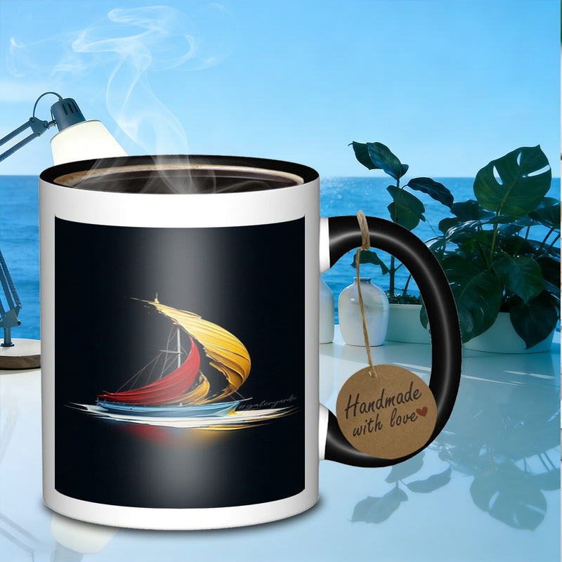 Tailorly Black Accent 11 oz Mug - sailing ship