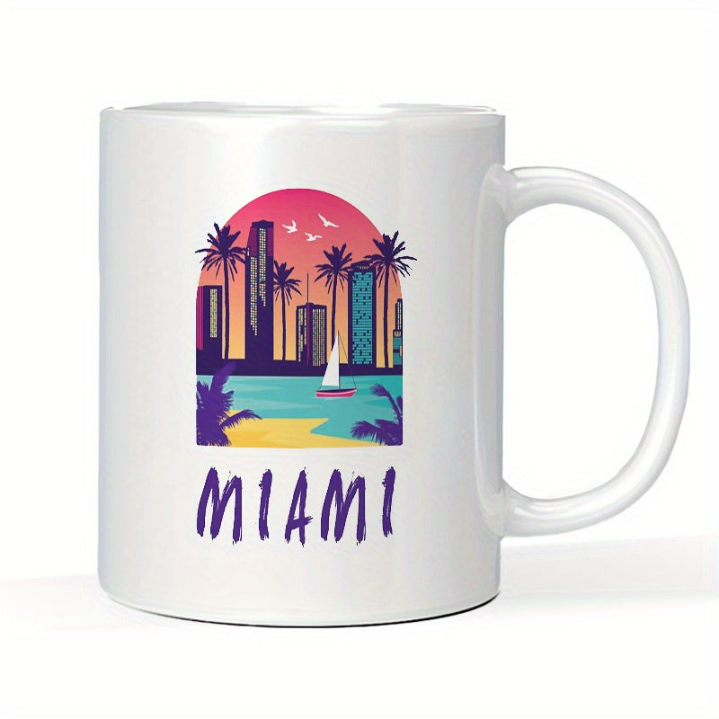 Tailorly White Ceramic 11 oz Mug - palm trees and a sunset