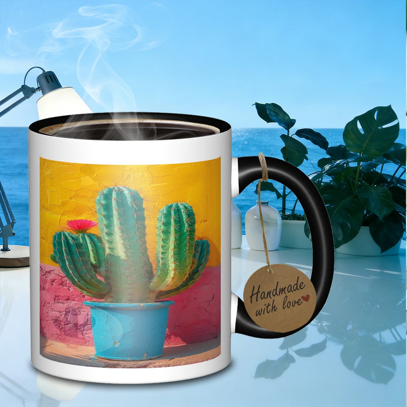Tailorly Black Accent 11 oz Mug - flowering cactus