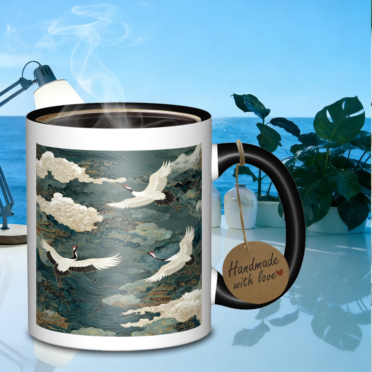 Tailorly Black Accent 11 oz Mug - flying and clouds