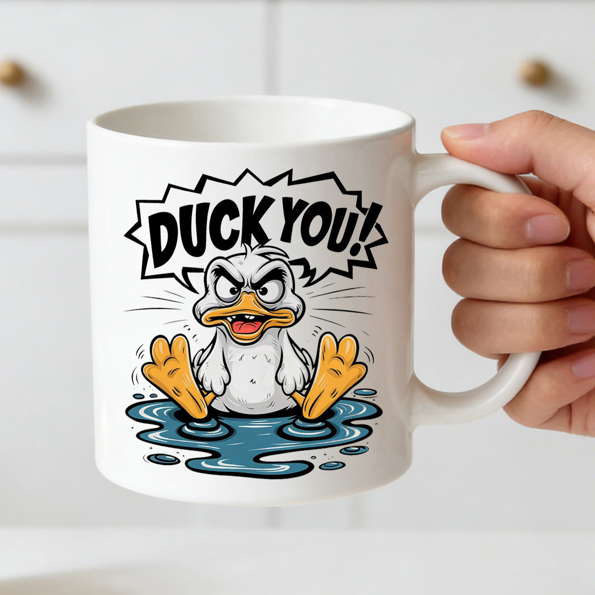 Tailorly White Ceramic 11 oz Mug - angry duck