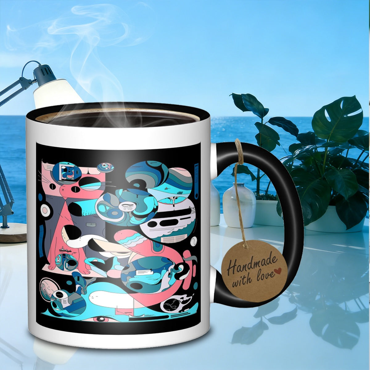 Tailorly Black Accent 11 oz Mug - feline composition