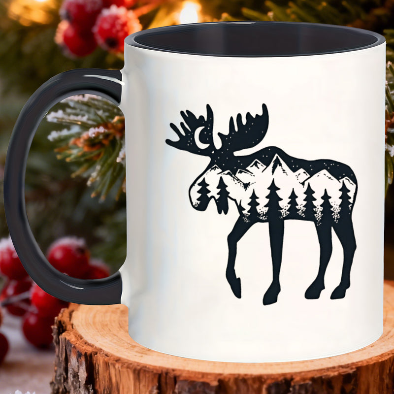 Tailorly Black Accent 11 oz Mug - contemporary stylish and lightweight mugs featuring a deer silhouette and forest design herbal tea lemonade