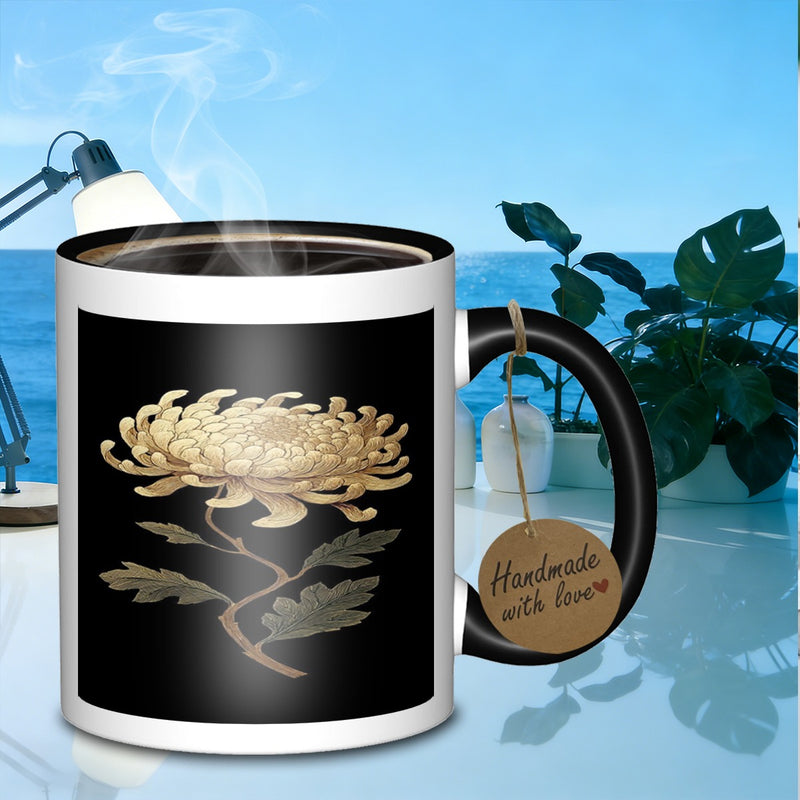 Tailorly Black Accent 11 oz Mug - golden chrysanthemum blossom