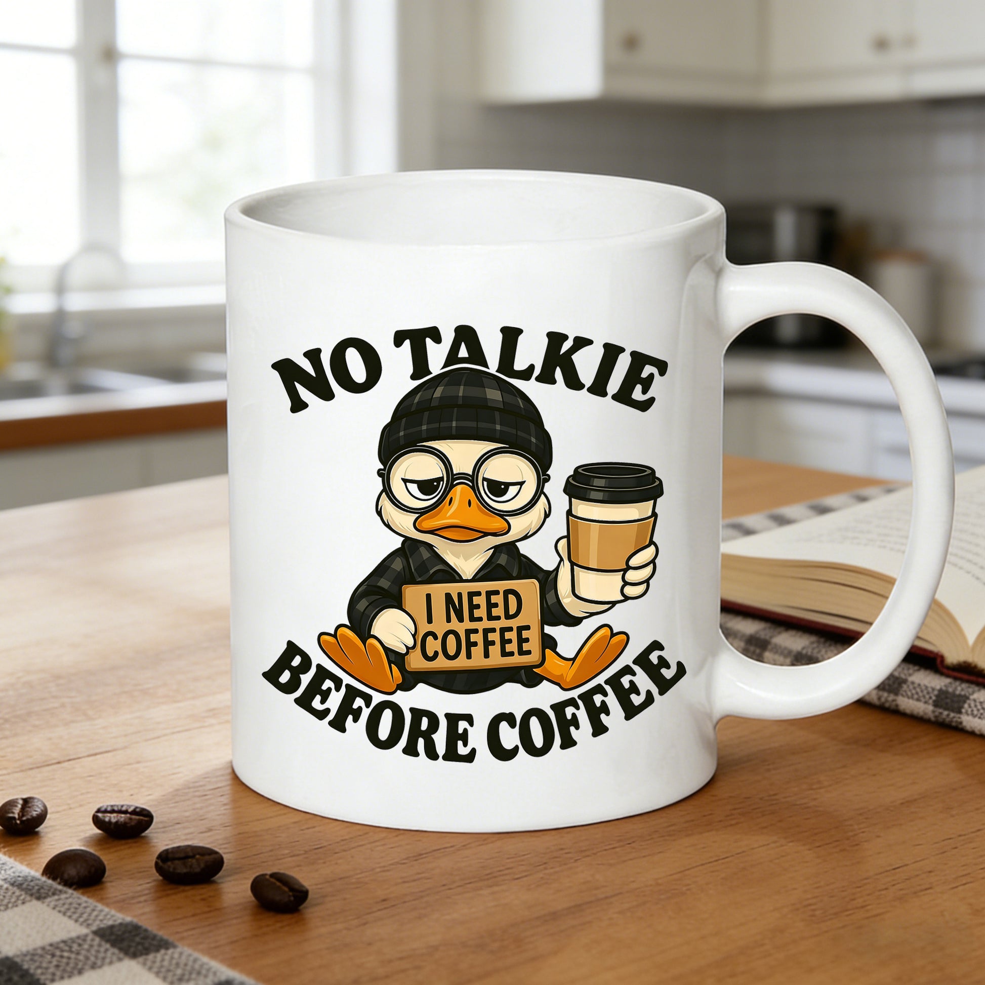 Tailorly White Ceramic 11 oz Mug - no talkie before coffee as a humorous gift