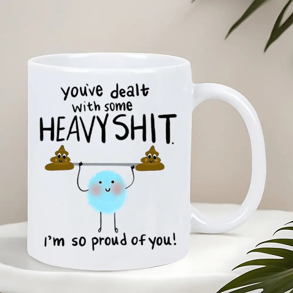 Tailorly White Ceramic 11 oz Mug - Humor Coffee Mug Heavy Duty Toilet Ve Deal With Some Heavy Saying - Heavy-Shaped Character - White Ceramic