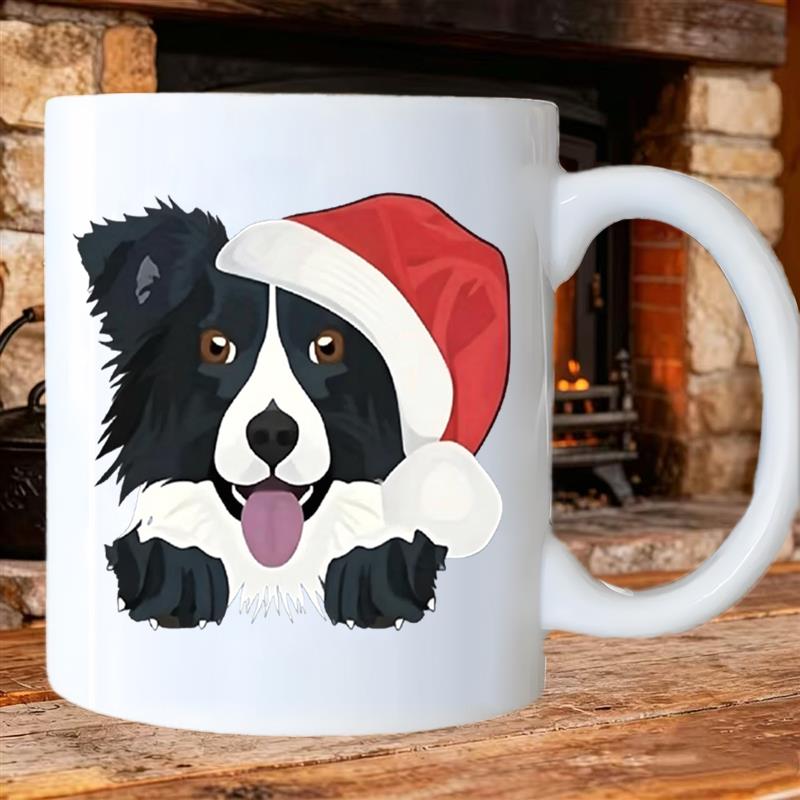 Tailorly White Ceramic 11 oz Mug - border collie pattern and text