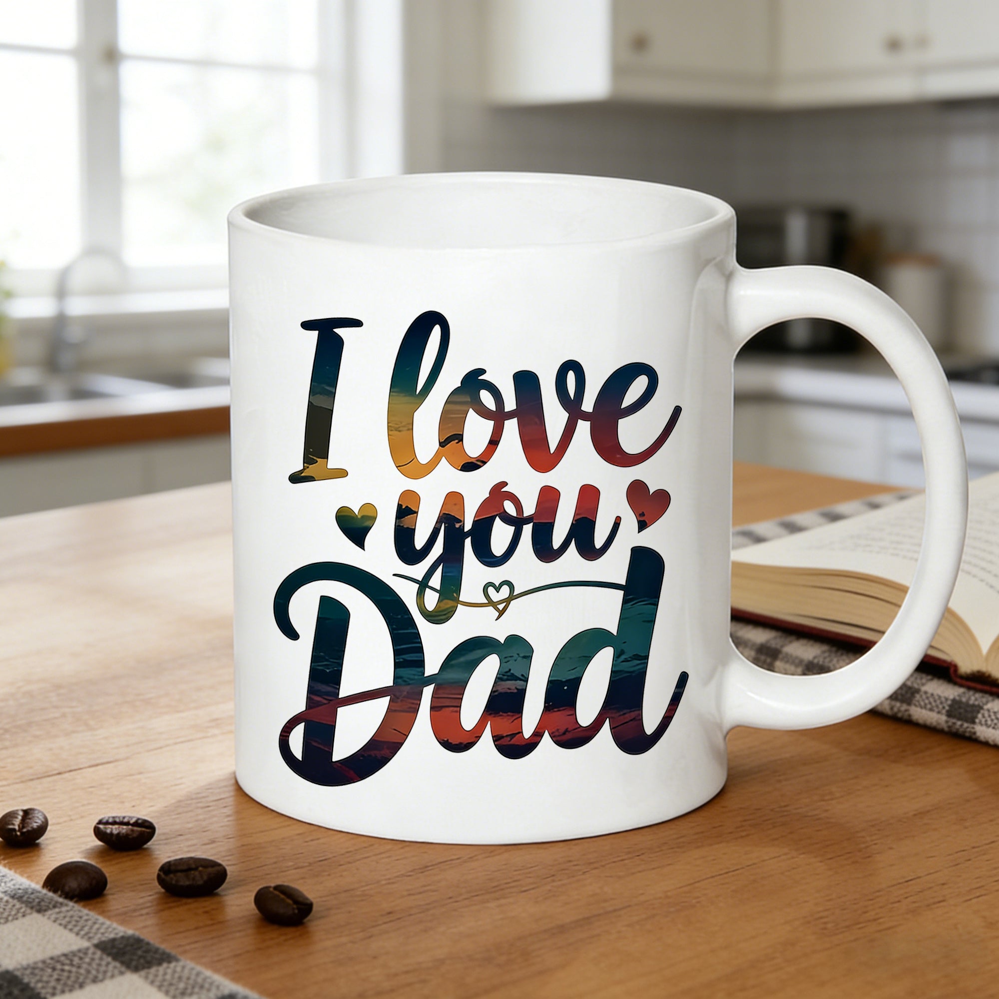 Tailorly White Ceramic 11 oz Mug - i love you dad， scenic sunset landscape， quote