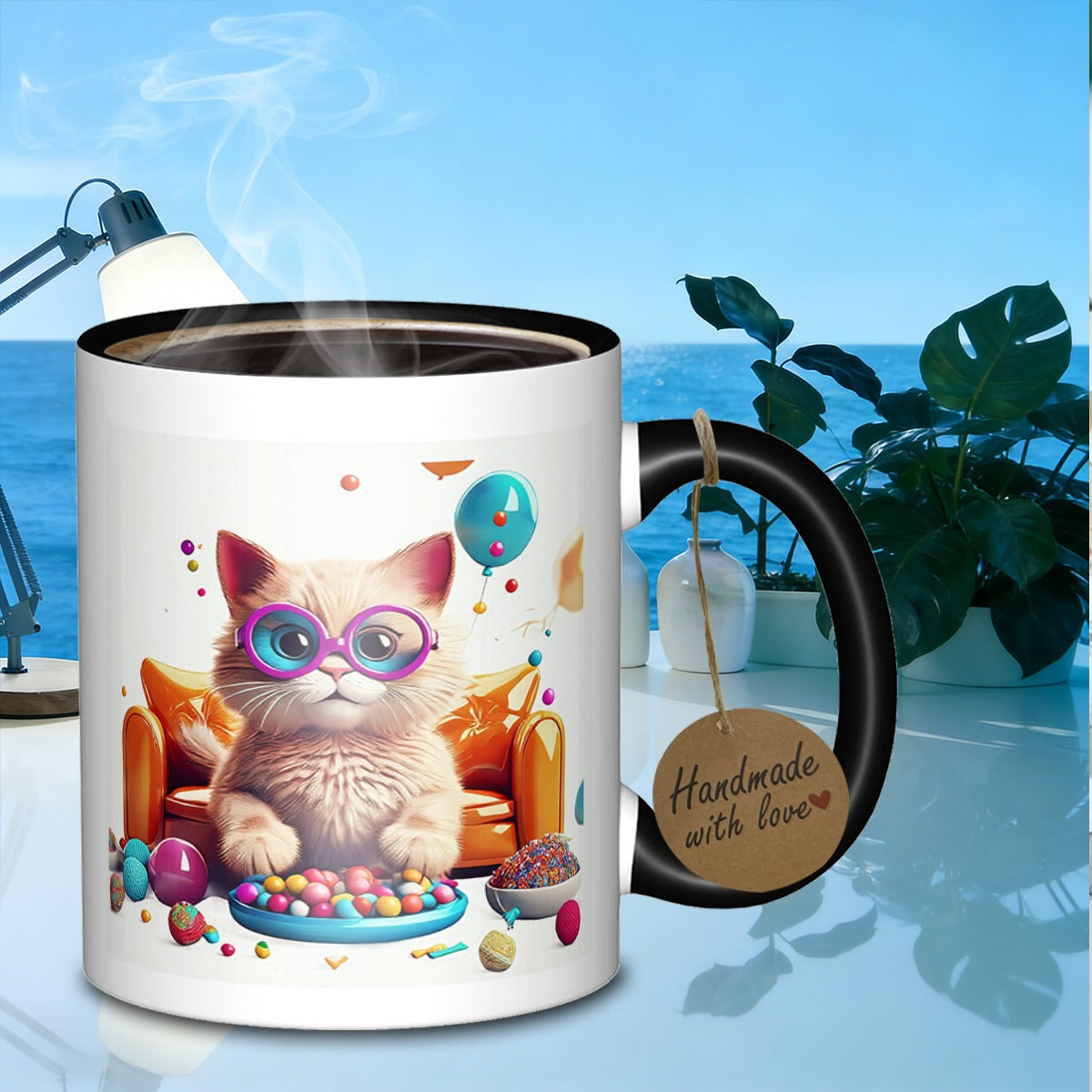 Tailorly Black Accent 11 oz Mug - cat with glasses