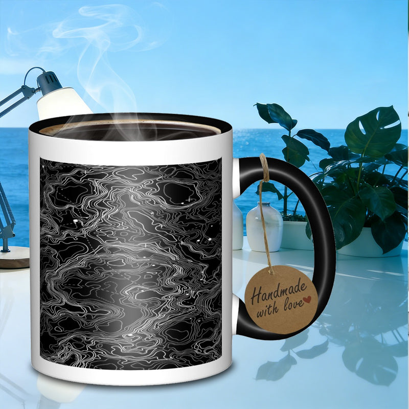 Tailorly Black Accent 11 oz Mug - topographic contour map lines