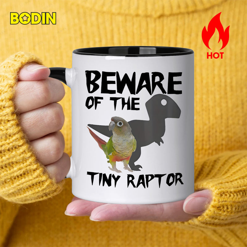 Tailorly Black Accent 11 oz Mug - mini animal illustrations with birds and dinosaurs