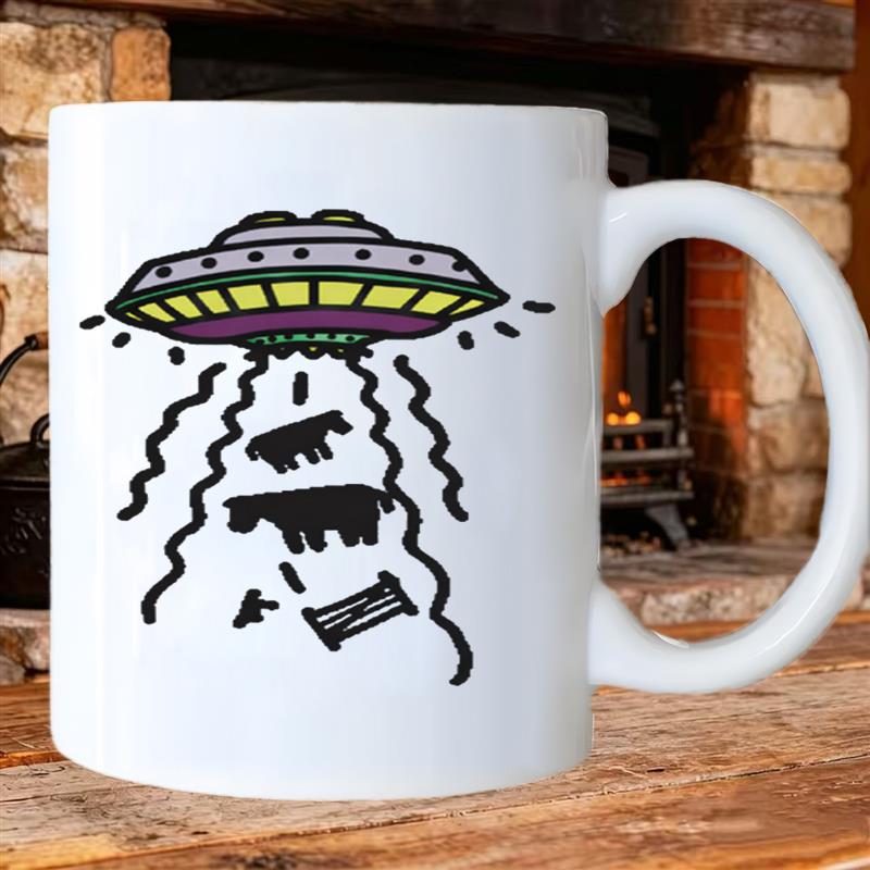 Tailorly White Ceramic 11 oz Mug - anime ufo pattern cute cartoon design