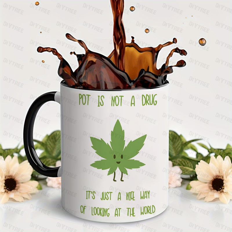 Tailorly Black Accent 11 oz Mug - leaf pattern