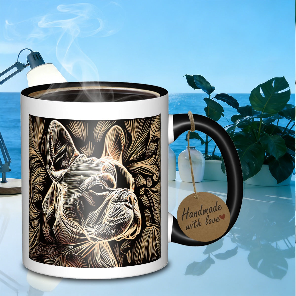 Tailorly Black Accent 11 oz Mug - linear bulldog portrait