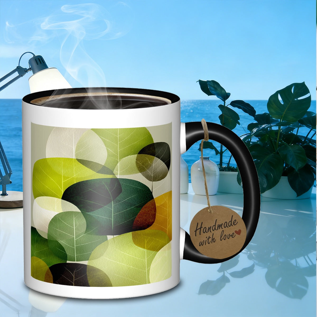 Tailorly Black Accent 11 oz Mug - overlapping foliage textures