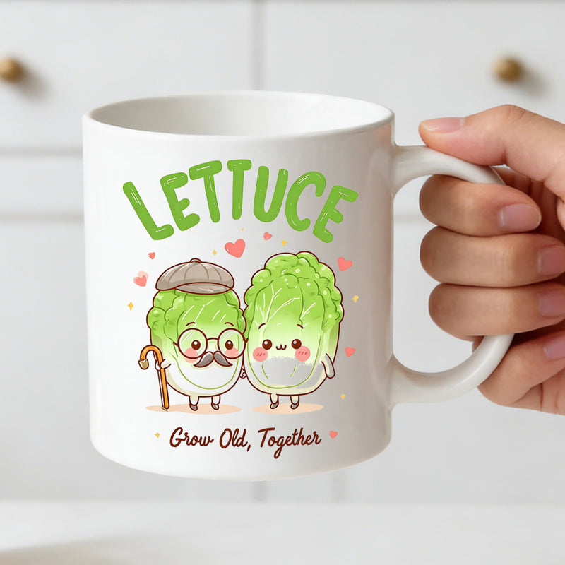 Tailorly White Ceramic 11 oz Mug - cute lettuce couple pun design