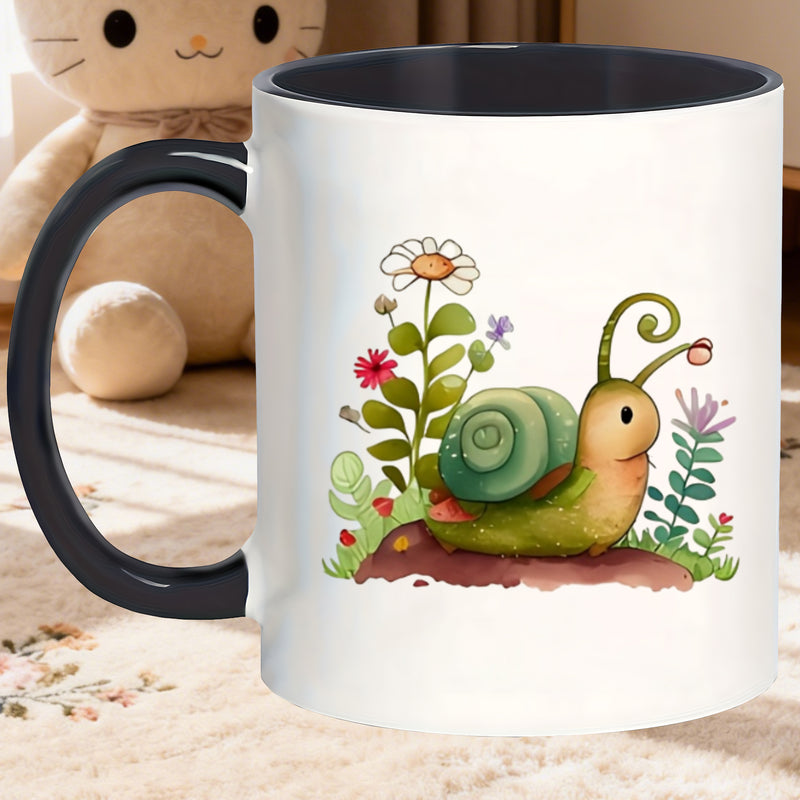 Tailorly Black Accent 11 oz Mug - snail floral
