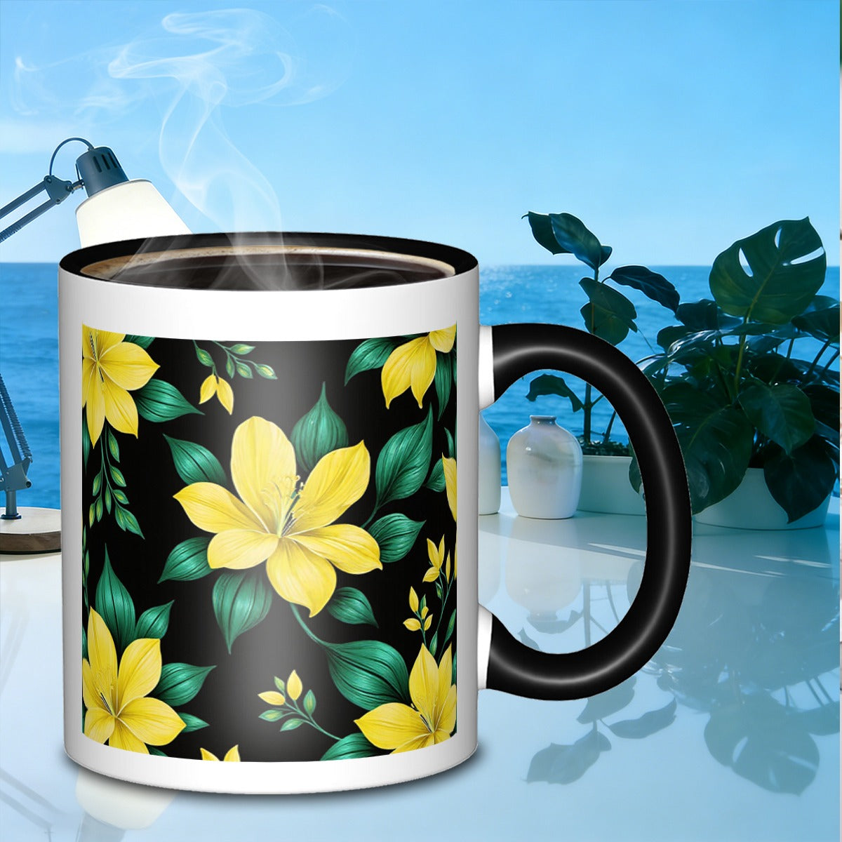 Tailorly Black Accent 11 oz Mug - yellow flower bouquet