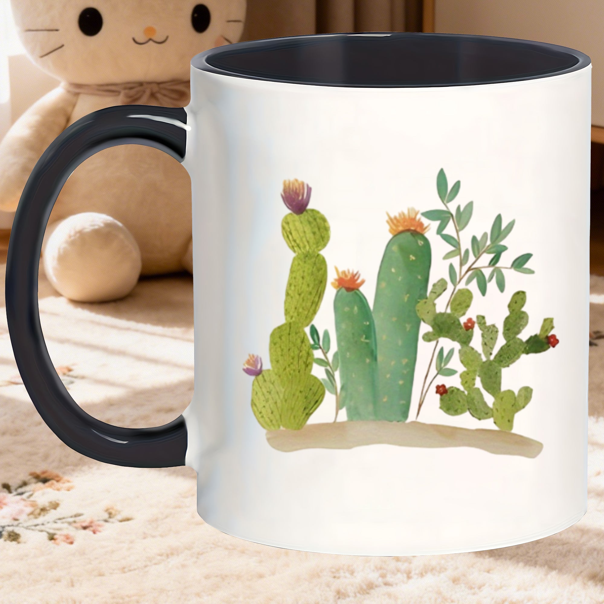 Tailorly Black Accent 11 oz Mug - cactus illustration