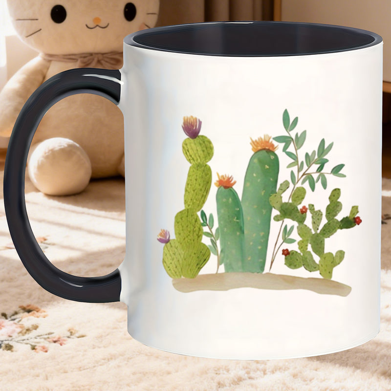 Tailorly Black Accent 11 oz Mug - cactus illustration