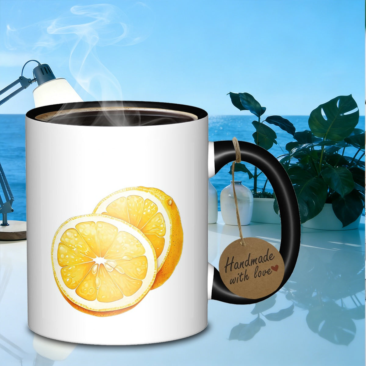 Tailorly Black Accent 11 oz Mug - sliced lemon halves