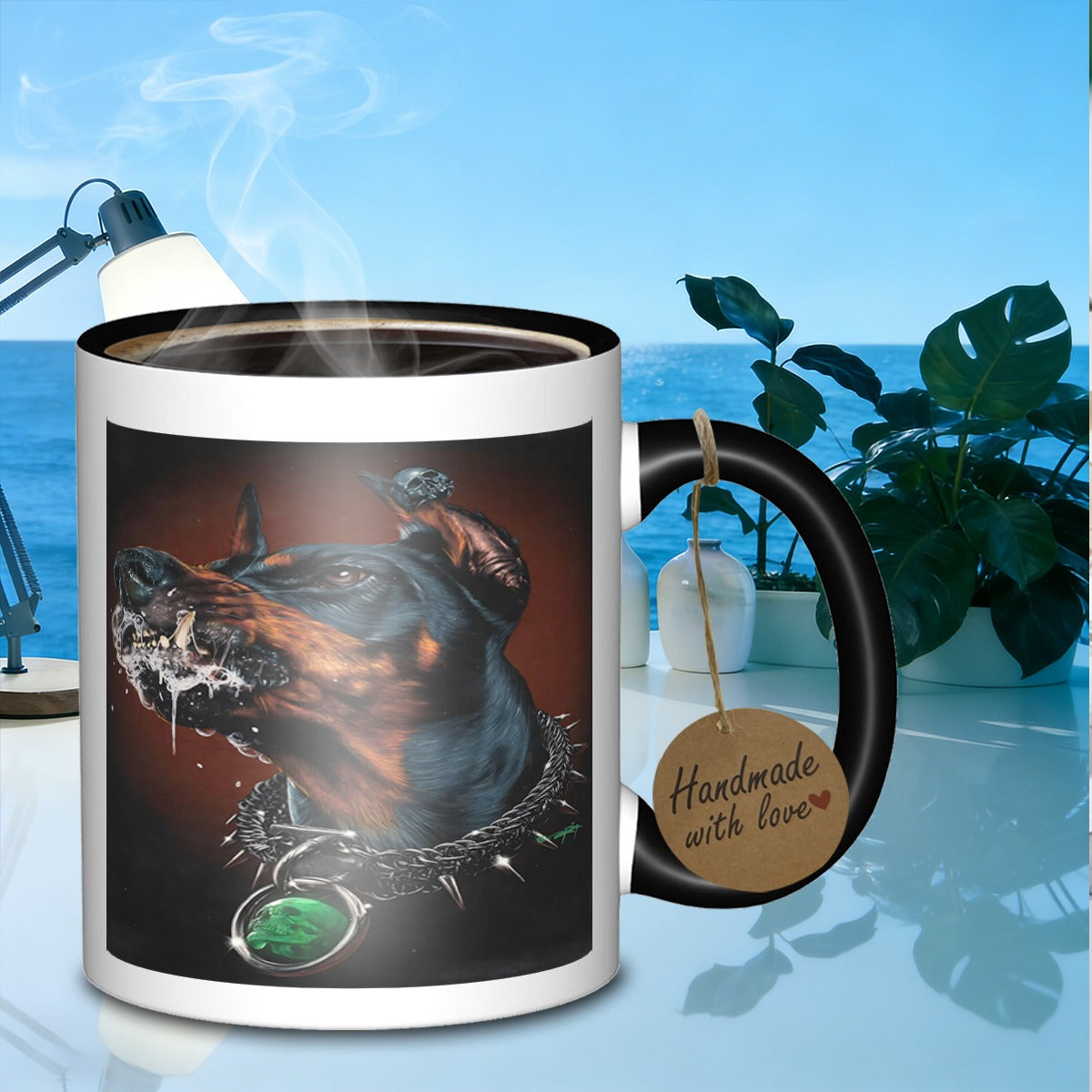 Tailorly Black Accent 11 oz Mug - angry doberman portrait