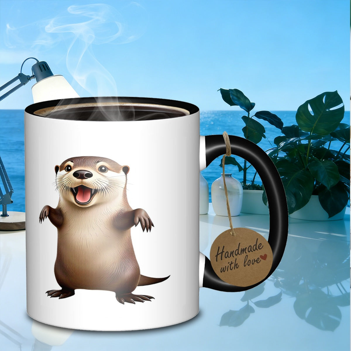 Tailorly Black Accent 11 oz Mug - cartoon otter character