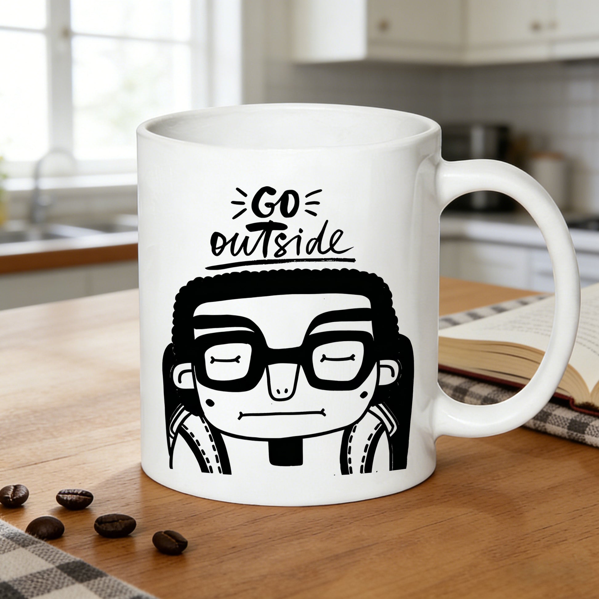 Tailorly White Ceramic 11 oz Mug - minimalist black white hiker design