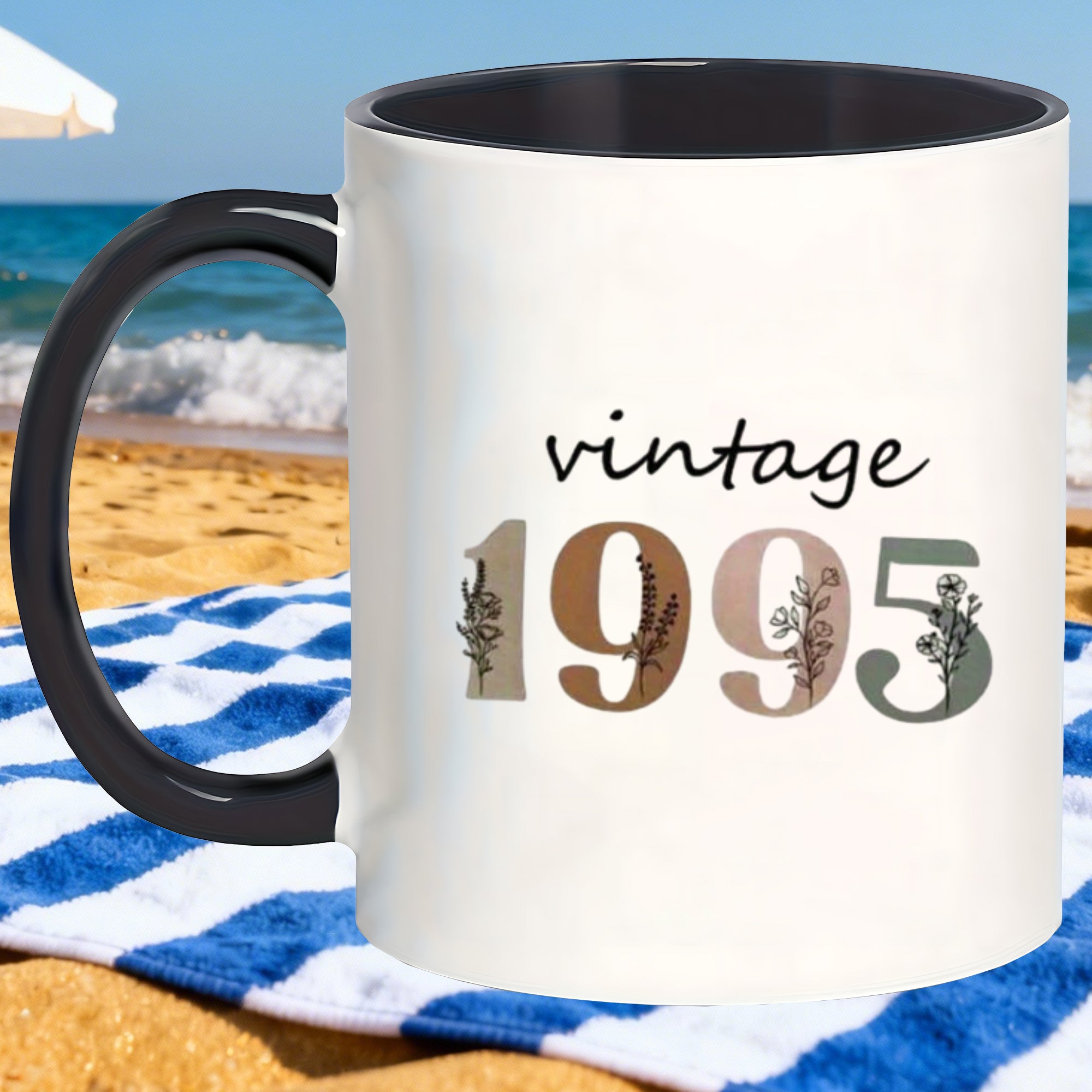 Tailorly Black Accent 11 oz Mug - 1995 floral print