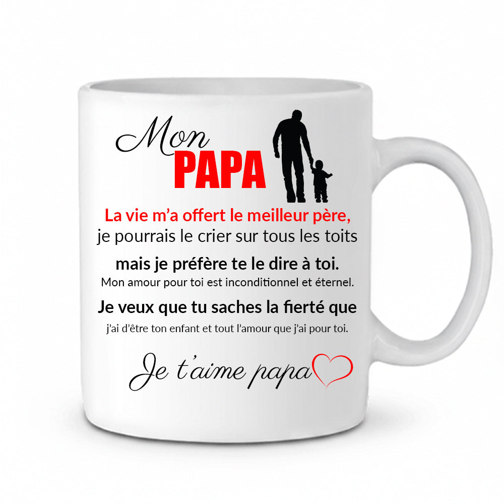 Tailorly White Ceramic 11 oz Mug - Mon Cup French Coffee Mug Design Gifts for Dad Father's Day and Birthday Presents
