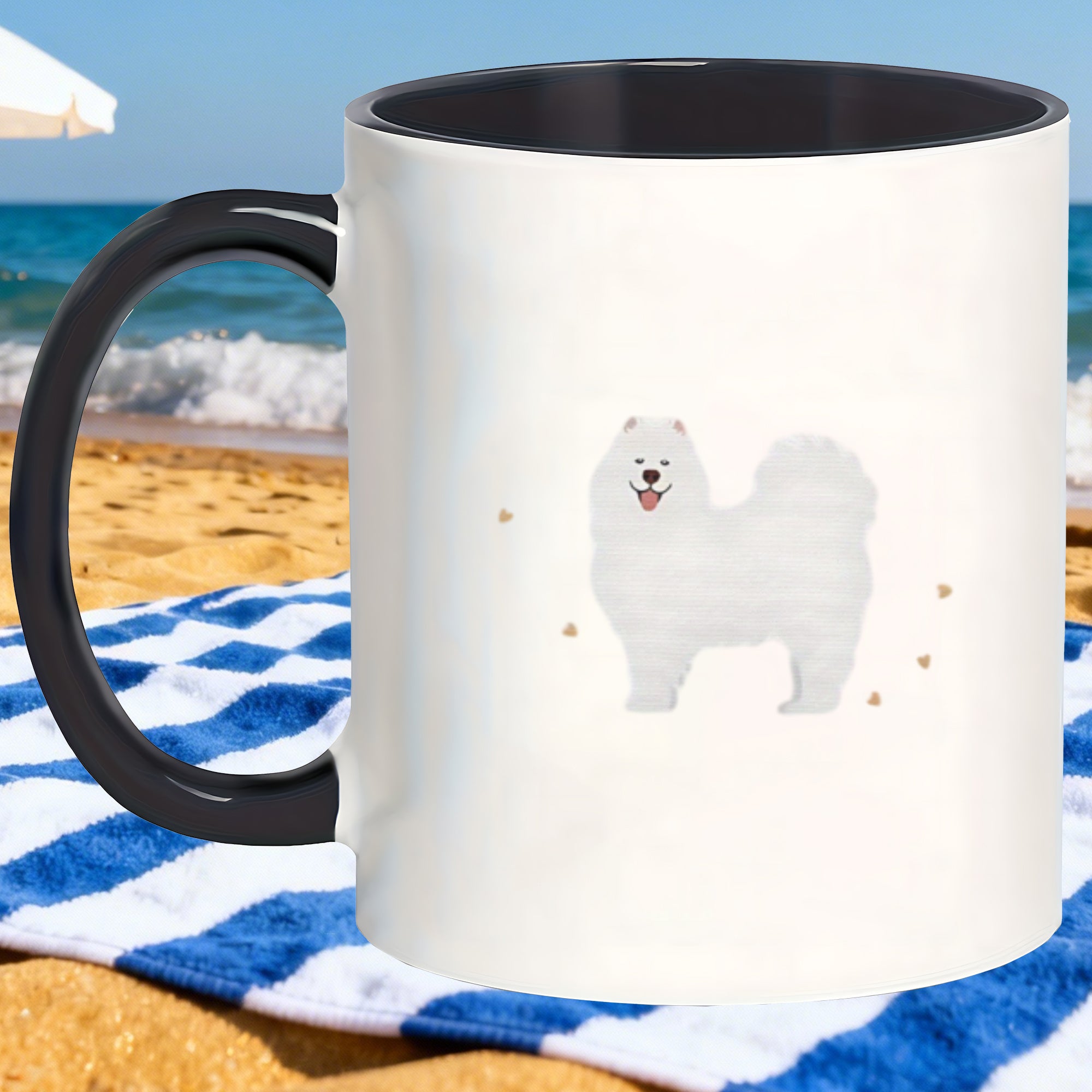 Tailorly Black Accent 11 oz Mug - whimsical samoyed illustration