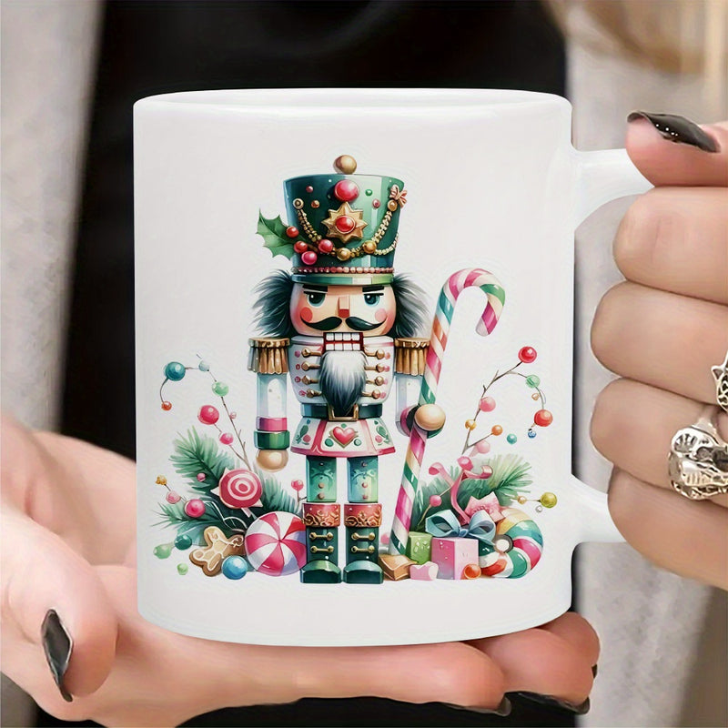 Tailorly White Ceramic 11 oz Mug - blooming fruit shell design decorated with candy canes and holly