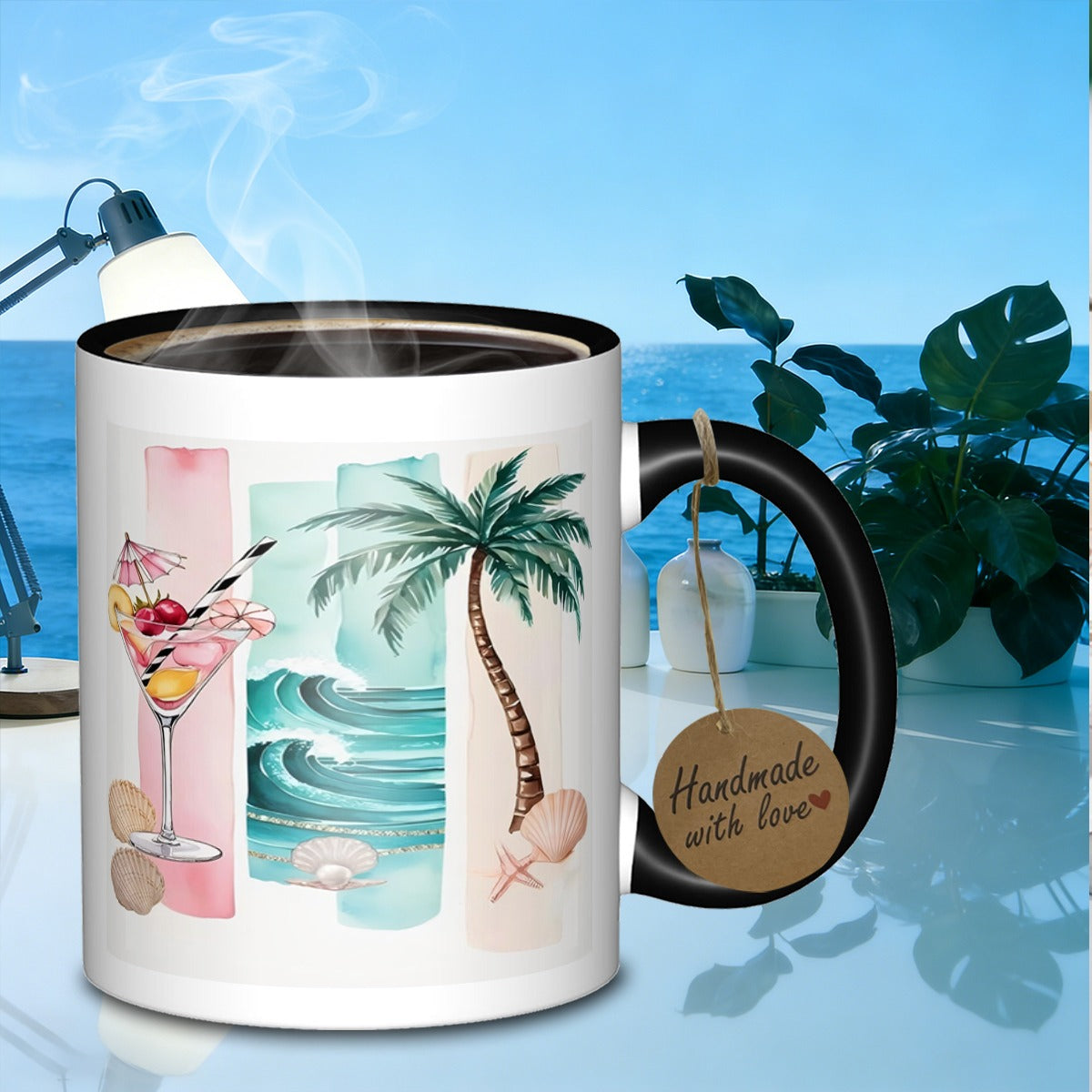 Tailorly Black Accent 11 oz Mug - tropical beach theme