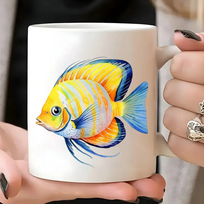 Tailorly White Ceramic 11 oz Mug - vibrant watercolor ocean themed sea life