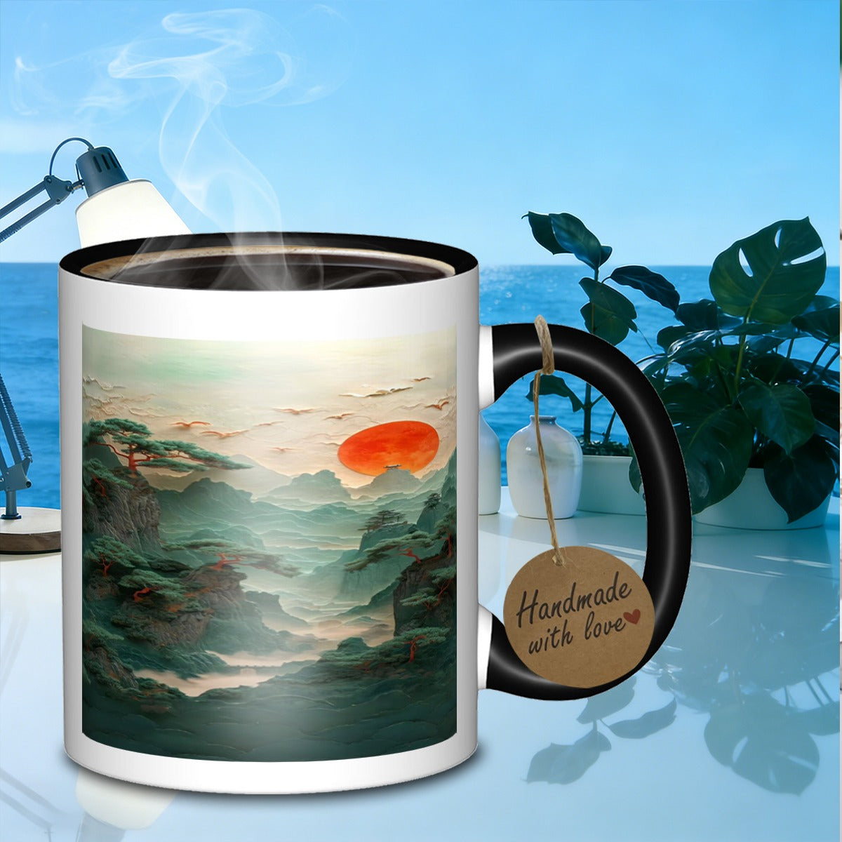 Tailorly Black Accent 11 oz Mug - eastern mountain scenery chinese landscape