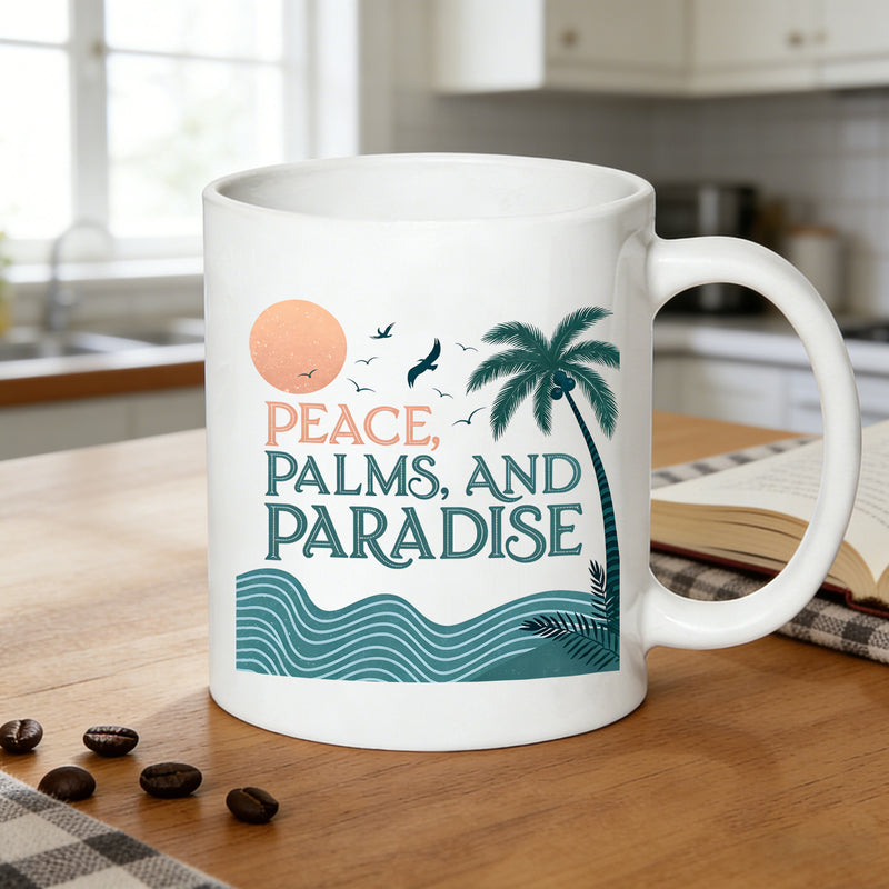 Tailorly White Ceramic 11 oz Mug - peace palms and paradise