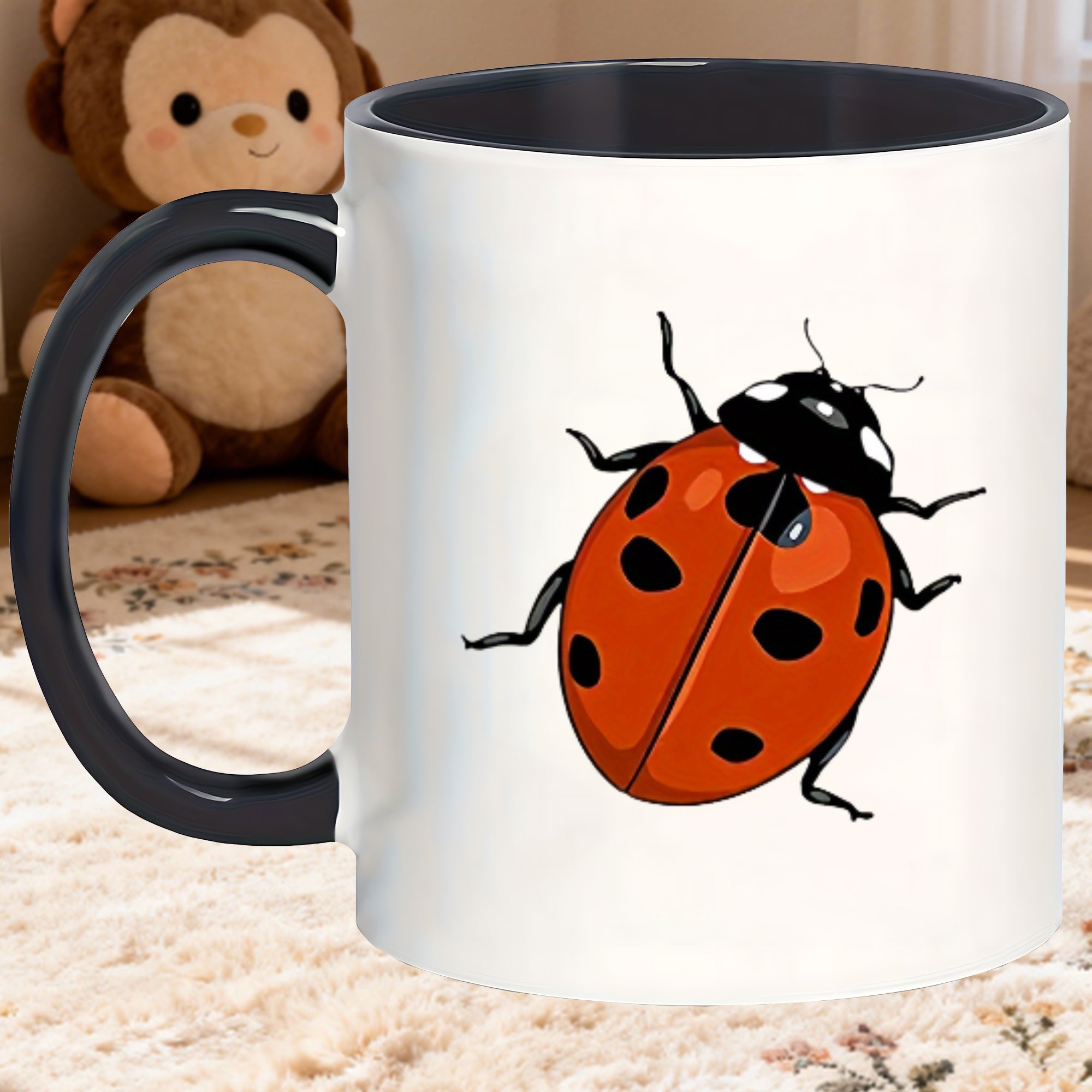 Tailorly Black Accent 11 oz Mug - ladybug print