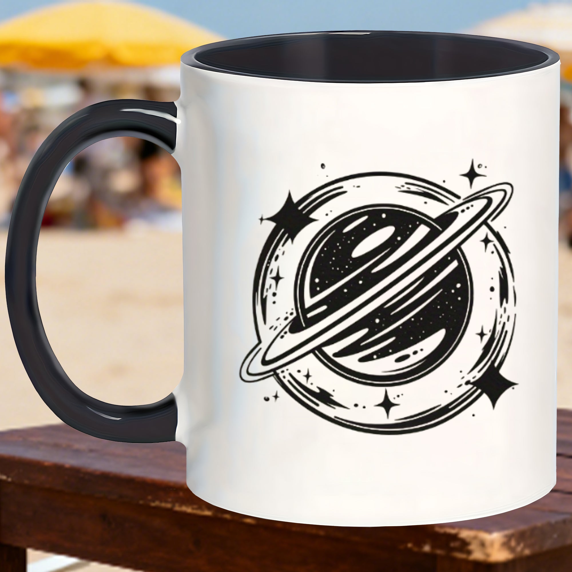 Tailorly Black Accent 11 oz Mug - Saturn and stars