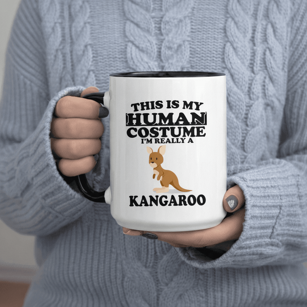 Tailorly Black Accent 11 oz Mug - Human Costume I'm Really A Kangaroo text