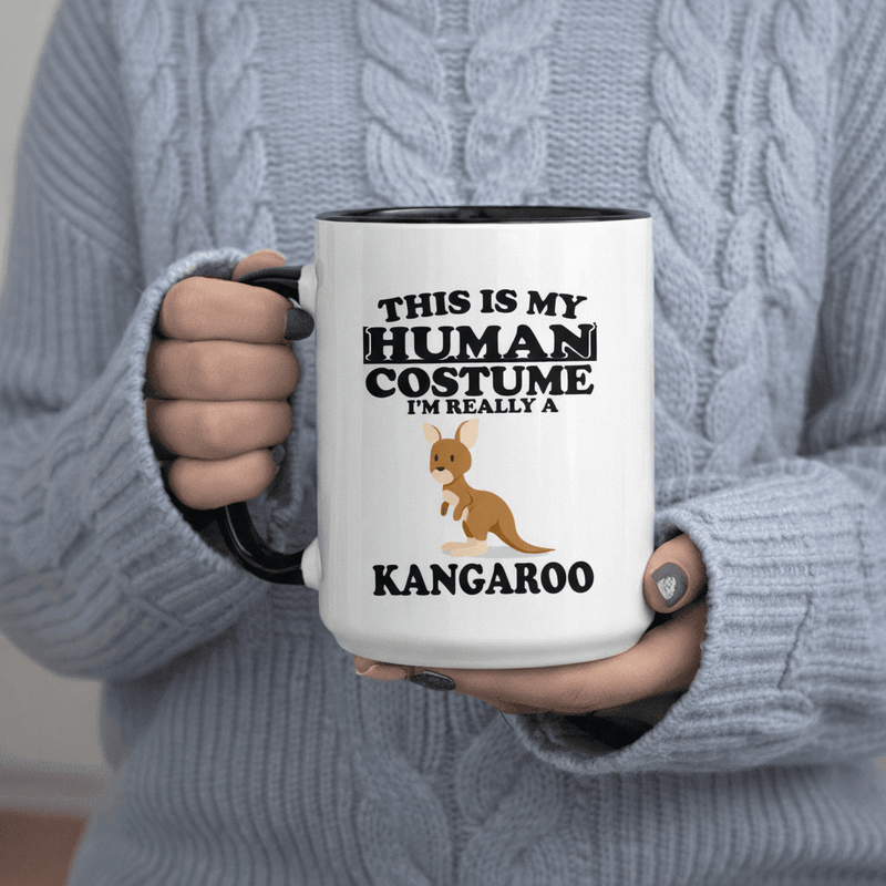 Tailorly Black Accent 11 oz Mug - Human Costume I'm Really A Kangaroo text