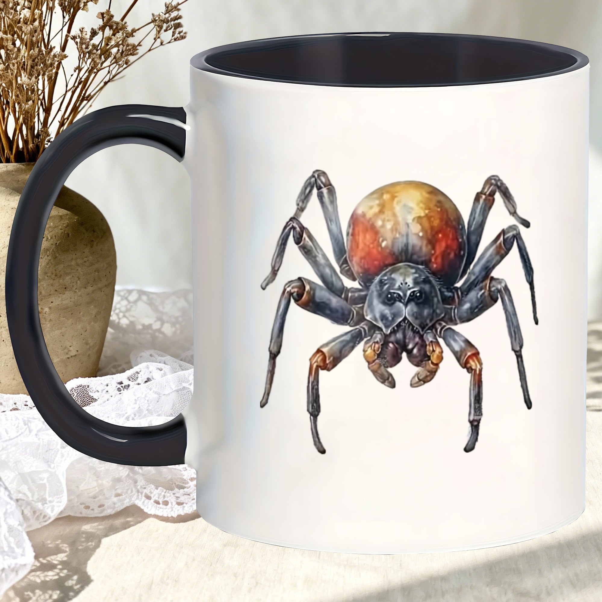 Tailorly Black Accent 11 oz Mug - realistic spider