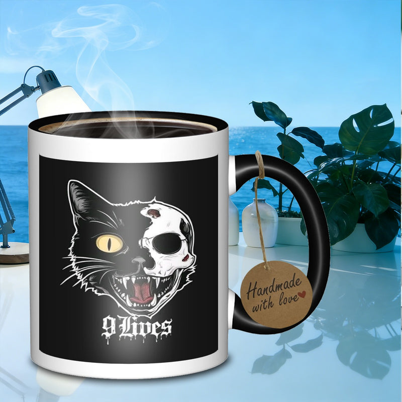 Tailorly Black Accent 11 oz Mug - cat skull