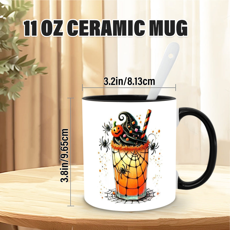 Tailorly Black Accent 11 oz Mug - spooky ghosts bats cobwebs black potion