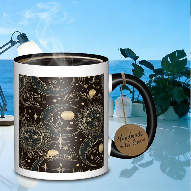 Tailorly Black Accent 11 oz Mug - celestial bodies pattern